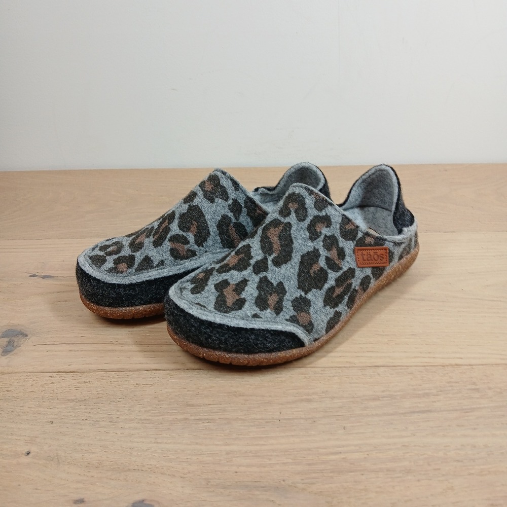 Haflinger Slippers Womens 5-5.5 Gray Felt Leopard Print Comfort House Shoes
